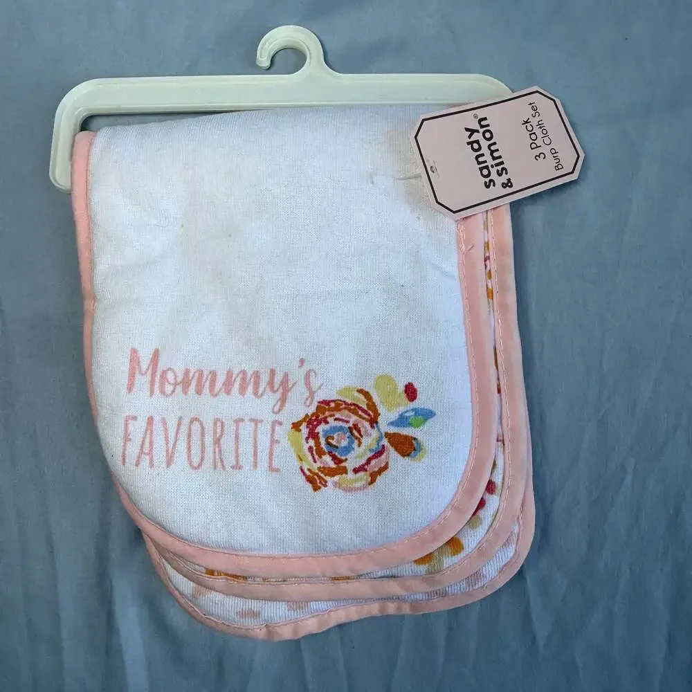 Sandy & Simon 3 Pack Burp Cloth Set and Hudson Baby 8 Piece Cap and Scratch Mitt